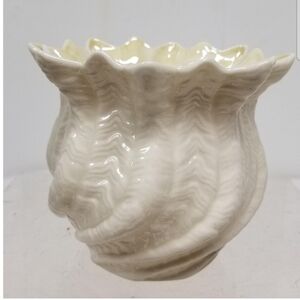Belleek Neptune Vase Cream Ceramic Art Vase with Swirled Design